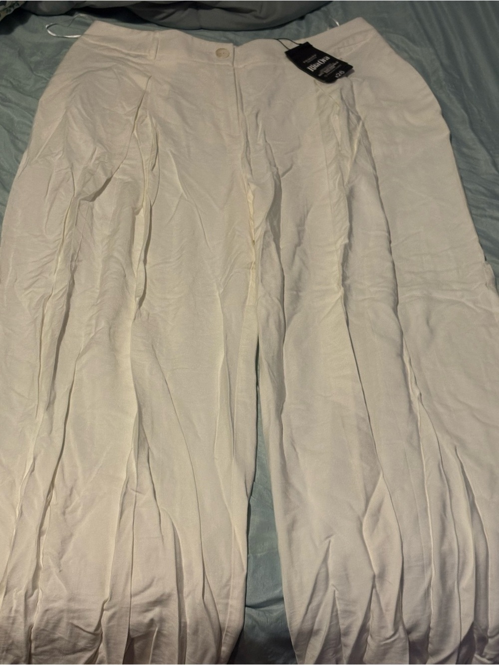 Primark White Wide Leg Pleated Trousers